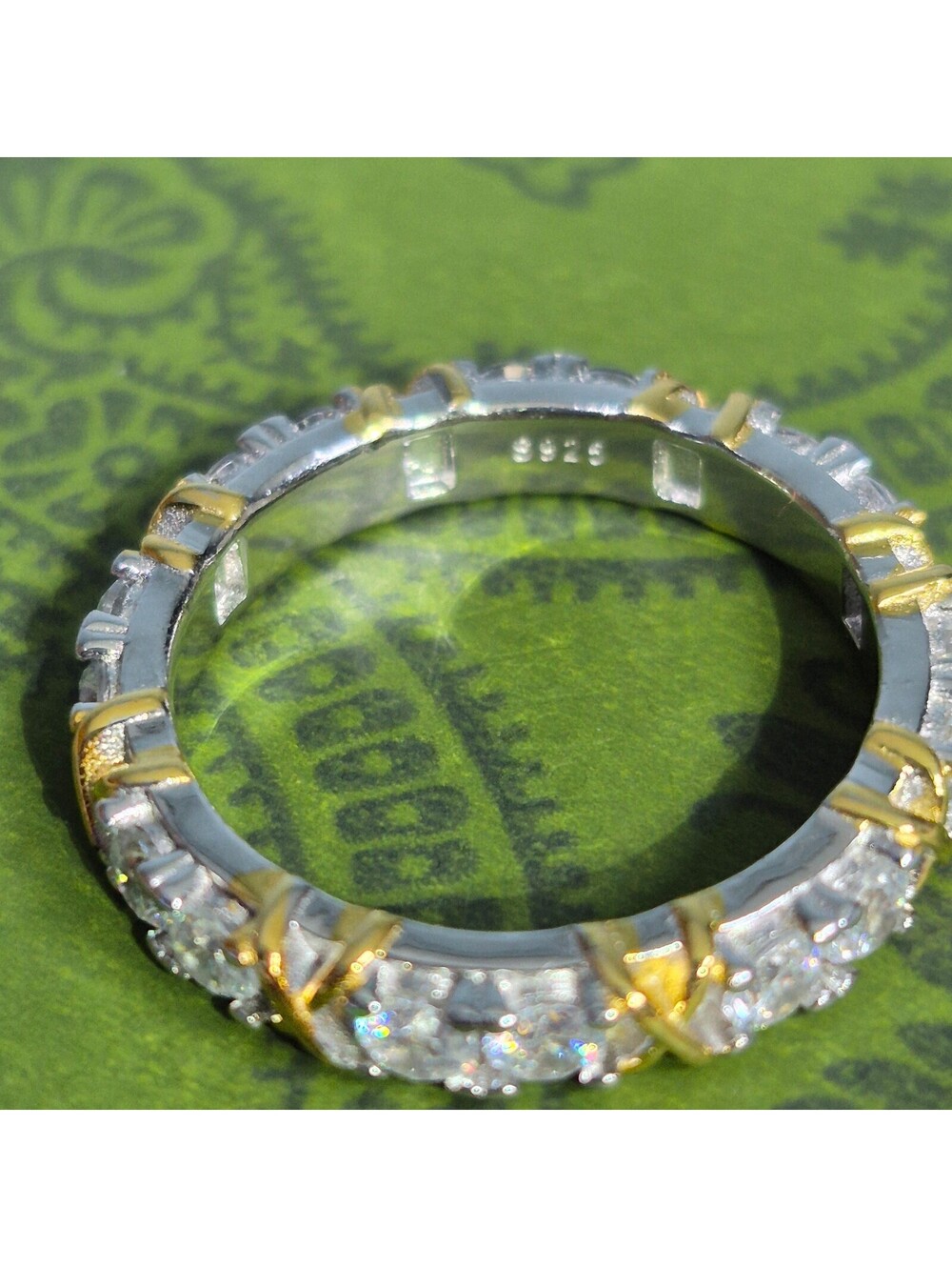 .925 Sterling silver Round-Cut CZ Eternity Band w/gold accents Size 9 NEW